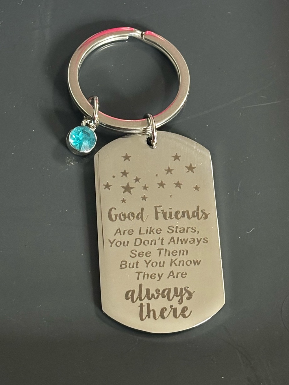 "Good Friends" Keychain with blue gem